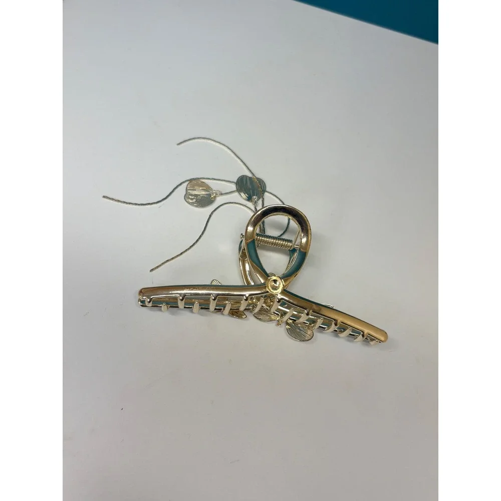 Gold Butterfly Hair Claw Clip Teal Enamel Rhinestone Dangle Tassel